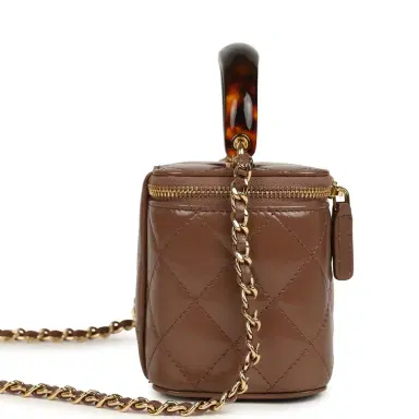 Chanel Chanel Small Tortoiseshell Top Handle Vanity Case Brown Shiny Lambskin Light Gold Hardware | Thumbnail 3