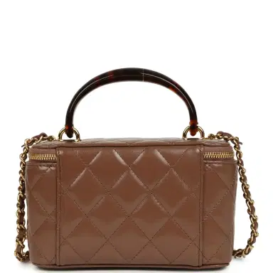 Chanel Chanel Small Tortoiseshell Top Handle Vanity Case Brown Shiny Lambskin Light Gold Hardware | Thumbnail 4