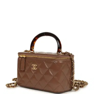 Chanel Chanel Small Tortoiseshell Top Handle Vanity Case Brown Shiny Lambskin Light Gold Hardware | Thumbnail 5