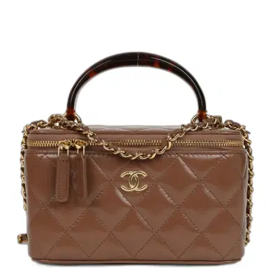 Chanel Chanel Small Tortoiseshell Top Handle Vanity Case Brown Shiny Lambskin Light Gold Hardware | Thumbnail 1