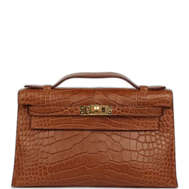 Hermes Kelly Pochette Gold Matte Alligator Gold Hardware