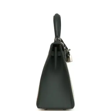 HERMÈS Hermes Kelly Sellier 25 Vert Mangrove and Ecru & Vert Amande Toile H Canvas Palladium Hardware | Thumbnail 3
