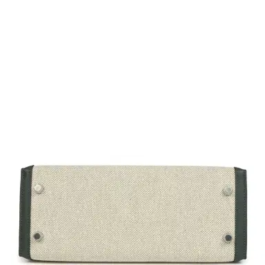 HERMÈS Hermes Kelly Sellier 25 Vert Mangrove and Ecru & Vert Amande Toile H Canvas Palladium Hardware | Thumbnail 6