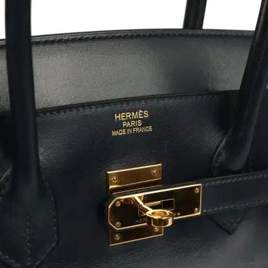 HERMÈS Pre-owned Hermes Birkin 35 Bleu Navy Box Gold Hardware | Thumbnail 7