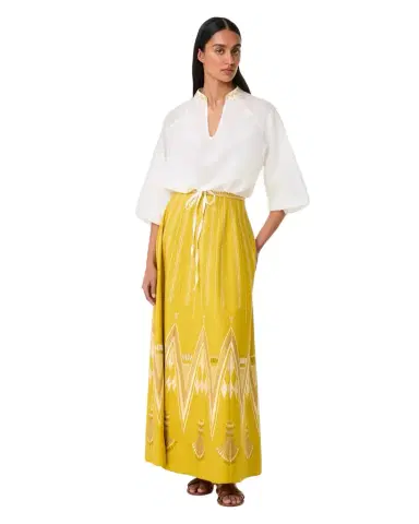 Emporio Sirenuse Camille Skirt with Papyrus Embroidery | Thumbnail 1 Emporio Sirenuse Camille Skirt with Papyrus Embroidery | Thumbnail 1