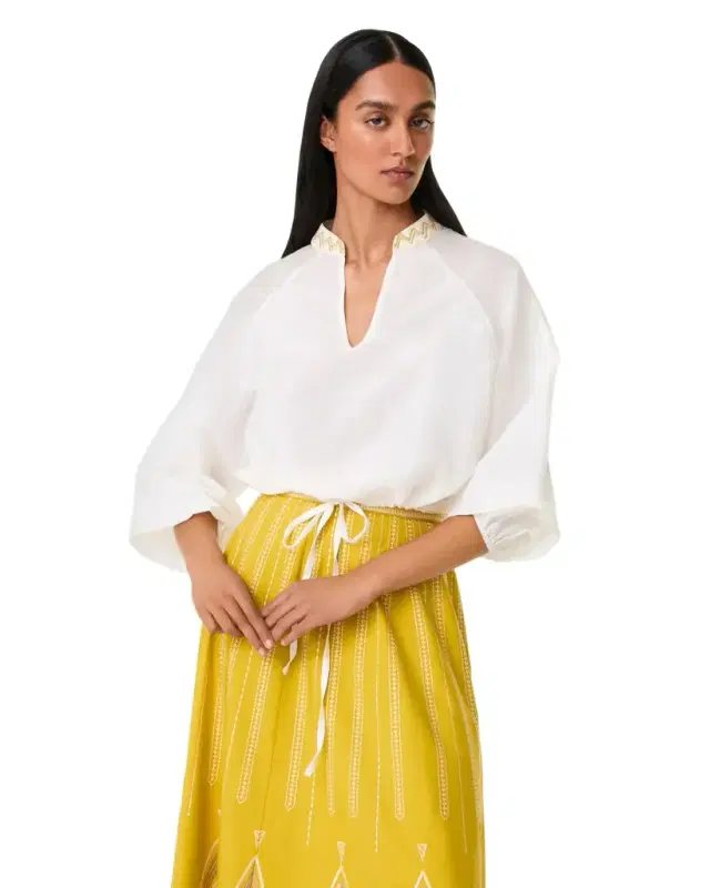 Emporio Sirenuse Circe Top with Papyrus Embroidery
