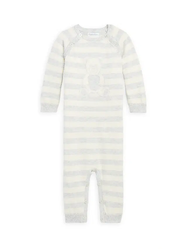 Polo Ralph Lauren Baby's Striped Cotton Bear Onesie - Quartz Heather 9 Months