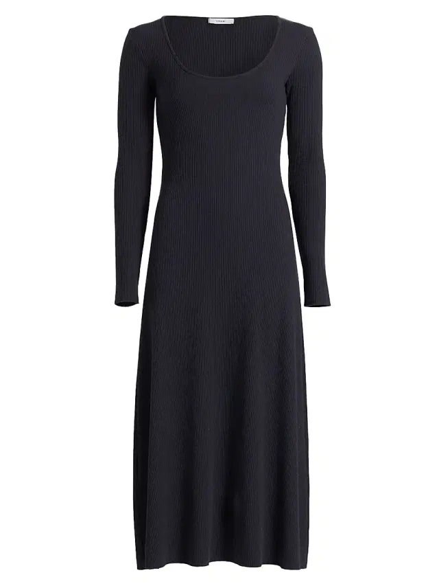 Vince Women's Ribbed Scoopneck Midi-Dress - Night Marine