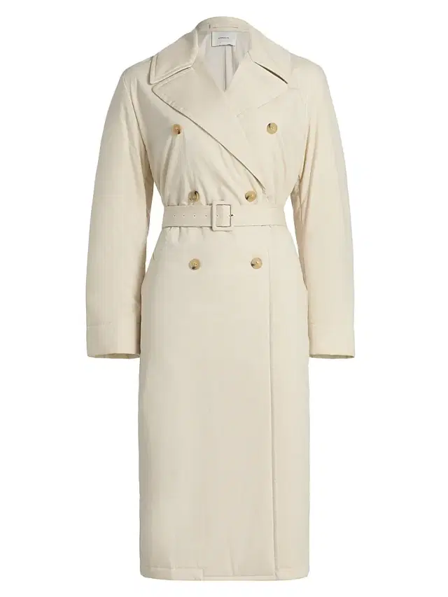Vince Women's Padded Tie-Waist Cotton Trench Coat - White Tea