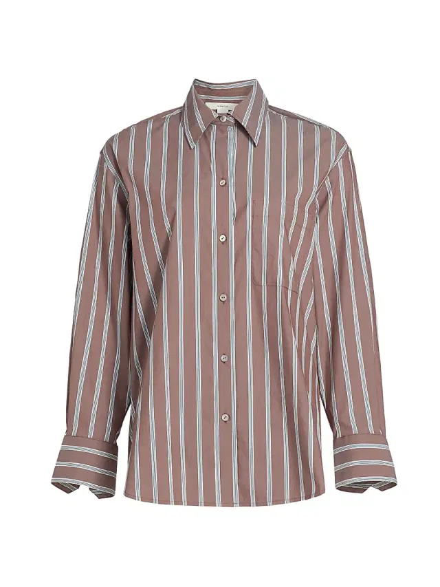 Vince Women's Striped Cotton-Nylon Shirt - Brown Multi
