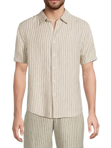 Vince Men's Ballstone Striped Hemp Shirt - Parchment - Size XXL | Thumbnail 3
