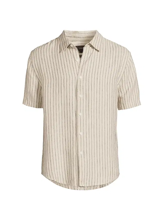 Vince Men's Ballstone Striped Hemp Shirt - Parchment