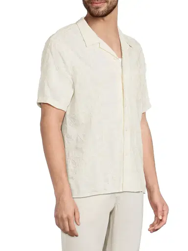 Vince Men's Embroidered Floral Camp Shirt - Blanco | Thumbnail 4 Vince Men's Embroidered Floral Camp Shirt - Blanco | Thumbnail 4