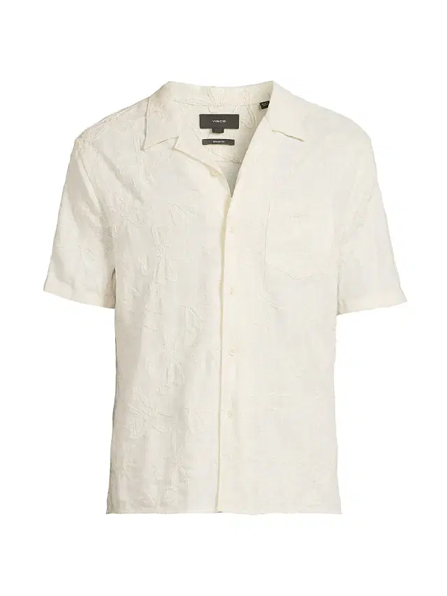 Vince Men's Embroidered Floral Camp Shirt - Blanco