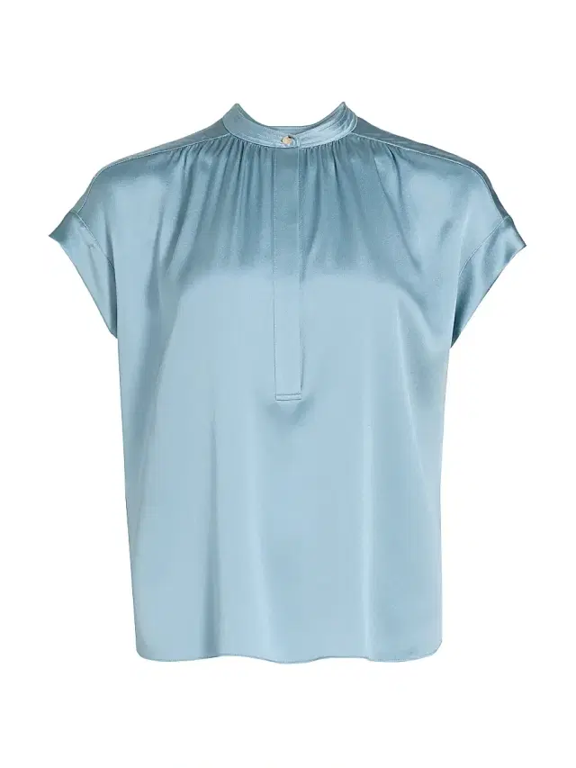 Vince Women's Silk Gathered Neck Cap-Sleeve Blouse - Del Mar