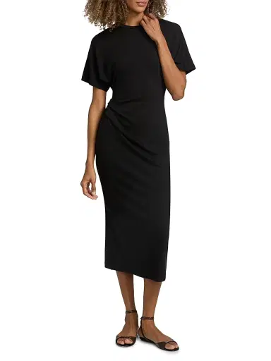 Vince Women's Side Ruched Jersey Midi-Dress - Black - Size XXS | Thumbnail 2