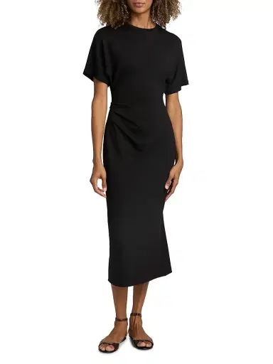 Vince Women's Side Ruched Jersey Midi-Dress - Black - Size XXS | Thumbnail 3