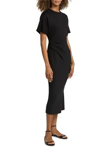 Vince Women's Side Ruched Jersey Midi-Dress - Black - Size XXS | Thumbnail 4