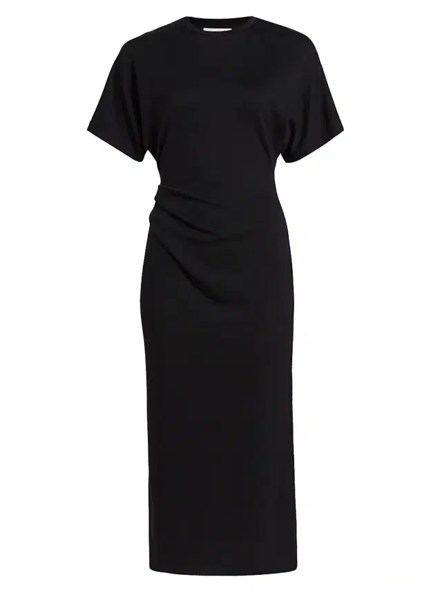Vince Women's Side Ruched Jersey Midi-Dress - Black