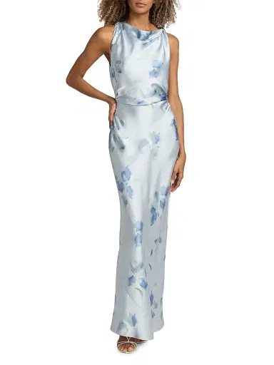 Vince Women's Petal Blur Twist-Shoulder Bias-Cut Maxi Dress - Soft Grey | Thumbnail 2