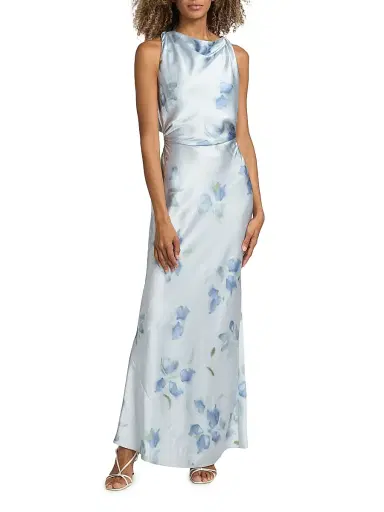 Vince Women's Petal Blur Twist-Shoulder Bias-Cut Maxi Dress - Soft Grey | Thumbnail 3