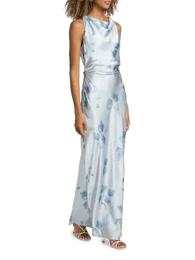 Vince Women's Petal Blur Twist-Shoulder Bias-Cut Maxi Dress - Soft Grey | Thumbnail 4