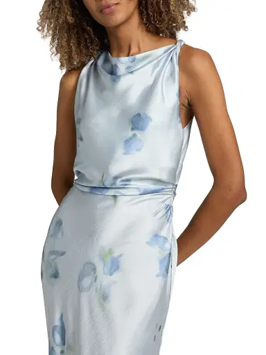 Vince Women's Petal Blur Twist-Shoulder Bias-Cut Maxi Dress - Soft Grey | Thumbnail 6