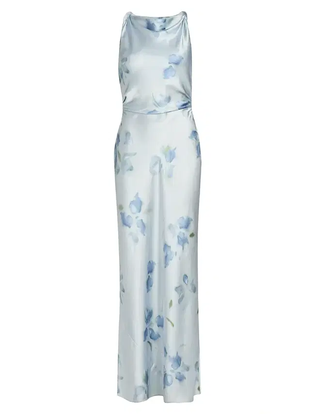Vince Women's Petal Blur Twist-Shoulder Bias-Cut Maxi Dress - Soft Grey