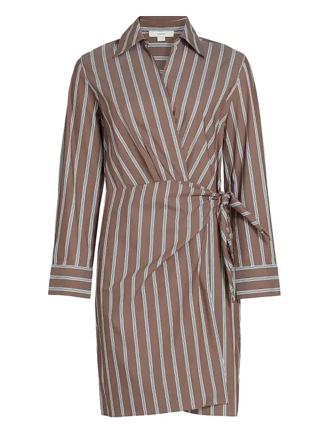 Vince Women's Striped Cotton Wrap Minidress - Brown Multi
