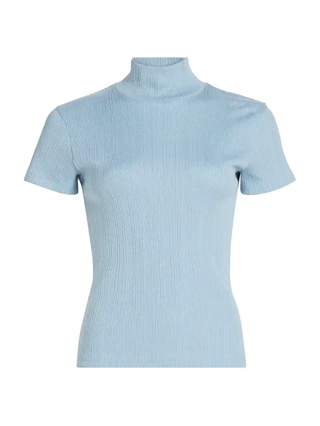 Vince Women's Rib-Knit Mock Turleneck Short-Sleeve Top - Del Mar