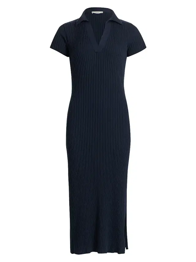 Vince Women's Rib-Knit Cotton-Blend Polo Midi-Dress - Coastal