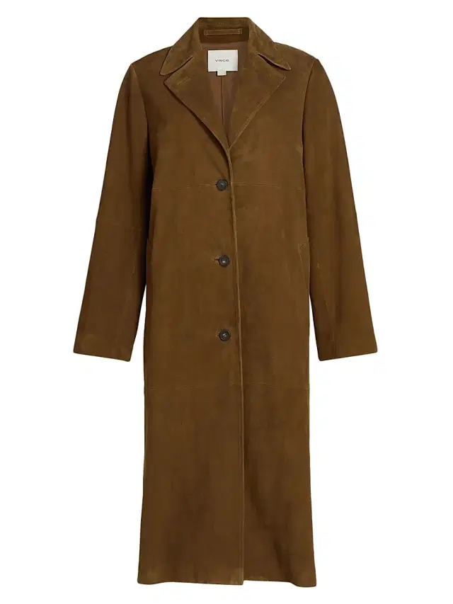 Vince Women's Suede Longline Coat - Wood Moss