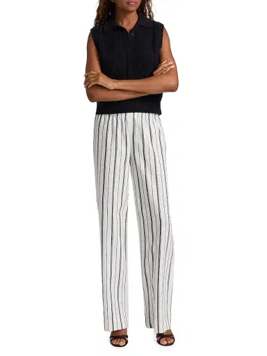 Vince Women's Resort Striped Cotton-Blend Drawstring Pants - White Black | Thumbnail 2 Vince Women's Resort Striped Cotton-Blend Drawstring Pants - White Black | Thumbnail 2