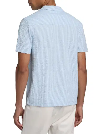 Vince Men's Striped Seersucker Stretch-Cotton Camp Shirt - Rainwater Optic White | Thumbnail 5 Vince Men's Striped Seersucker Stretch-Cotton Camp Shirt - Rainwater Optic White | Thumbnail 5