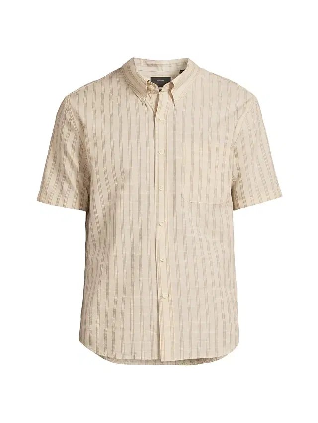 Vince Men's Corbin Checked Cotton-Blend Button-Down Shirt - Mineral Teak