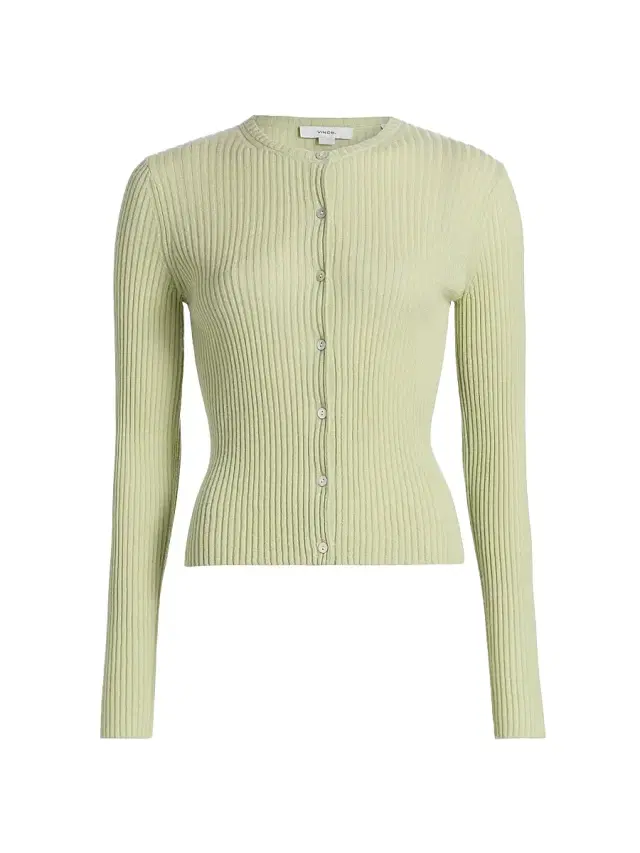 Vince Women's Rib-Knit Cashmere-Silk Cardigan - Pale Fern