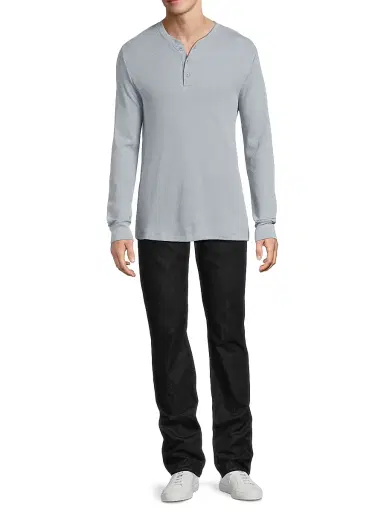Vince Men's Jacquard Ribbed Henley - Steel Blue - Size XXL | Thumbnail 2