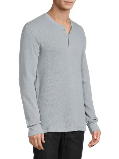 Vince Men's Jacquard Ribbed Henley - Steel Blue - Size XXL | Thumbnail 4