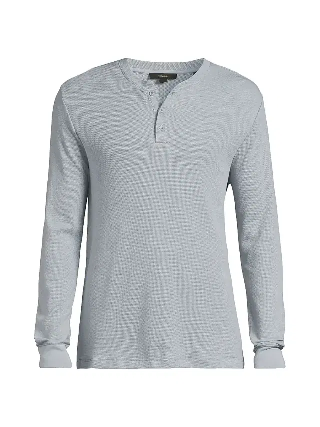 Vince Men's Jacquard Ribbed Henley - Steel Blue