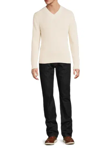 Vince Men's Rib-Knit Cotton-Blend V-Neck Sweater - Classic Cream - Size XXL | Thumbnail 2