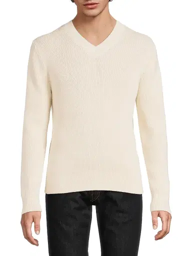 Vince Men's Rib-Knit Cotton-Blend V-Neck Sweater - Classic Cream - Size XXL | Thumbnail 3