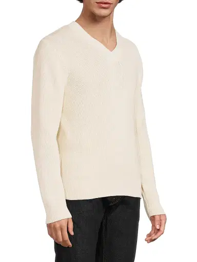 Vince Men's Rib-Knit Cotton-Blend V-Neck Sweater - Classic Cream - Size XXL | Thumbnail 4
