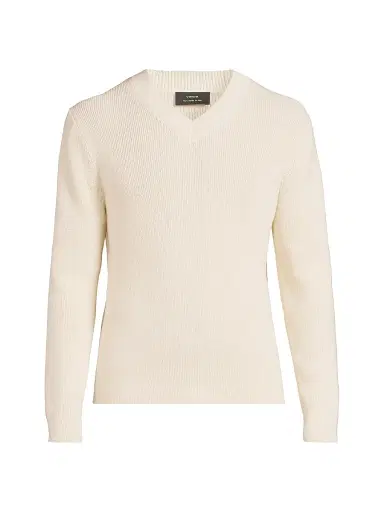 Vince Men's Rib-Knit Cotton-Blend V-Neck Sweater - Classic Cream - Size XXL | Thumbnail 1