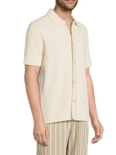 Vince Men's Jacquard Cotton Knit Shirt - Bone River Sand | Thumbnail 4 Vince Men's Jacquard Cotton Knit Shirt - Bone River Sand | Thumbnail 4