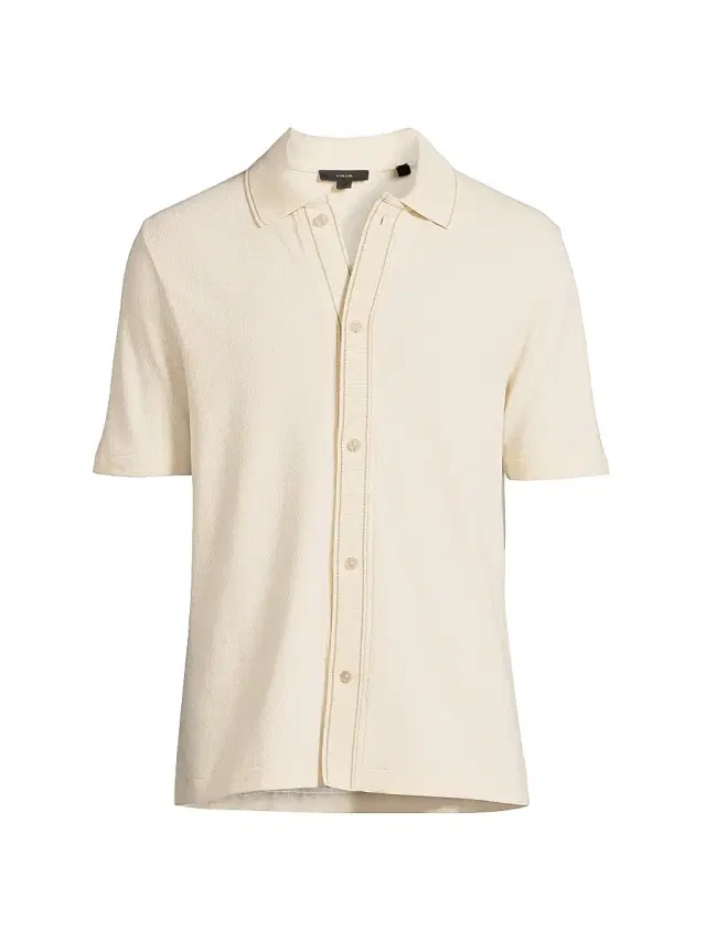 Vince Men's Jacquard Cotton Knit Shirt - Bone River Sand