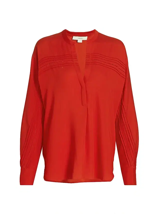 Vince Women's Pintuck Satin Blouse - Poppy