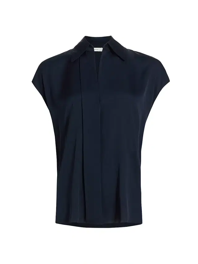 Vince Women's Hidden Placket Cap-Sleeve Blouse - Coastal