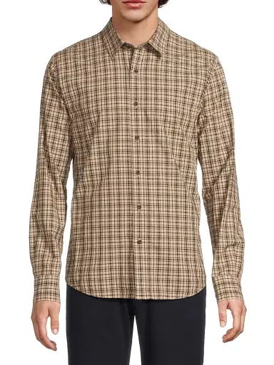 Vince Men's Great Falls Plaid Cotton Shirt - River Sand | Thumbnail 3