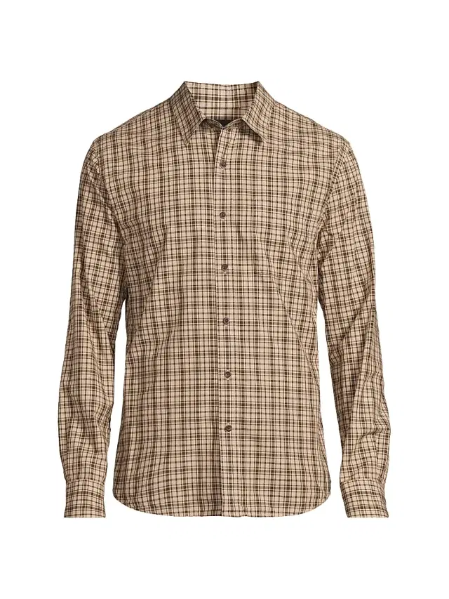 Vince Men's Great Falls Plaid Cotton Shirt - River Sand