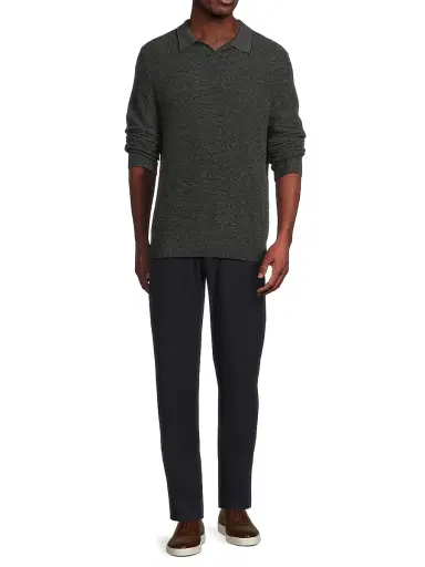 Vince Men's Striped Boiled Crewneck Sweater - Black Medium Heather Grey | Thumbnail 2